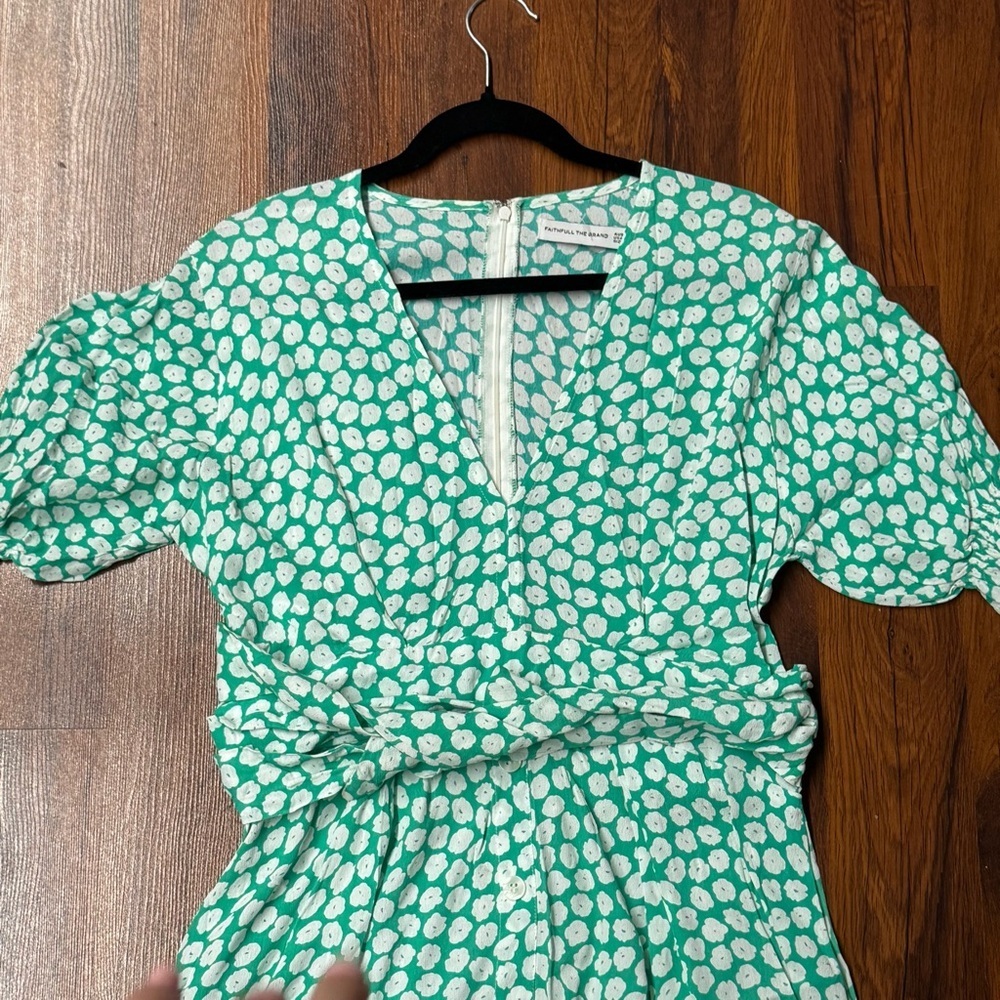 Faithfull the Brand Green White Floral Midi Wrap Dress Medium - Picture 2 of 5